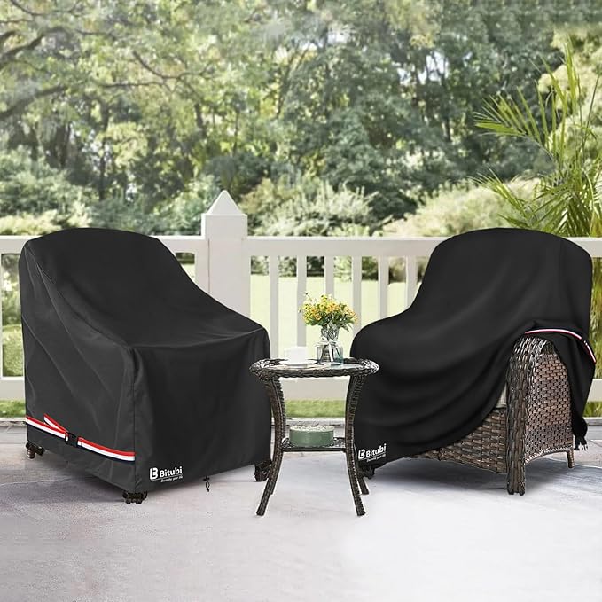 Bitubi Waterproof Patio Chair Covers, Lounge Deep Seat Cover Fits Up to 32W x 34D x 34H inch, Heavy Duty Outdoor Lawn Patio Furniture Cover (2 Pack, Black)