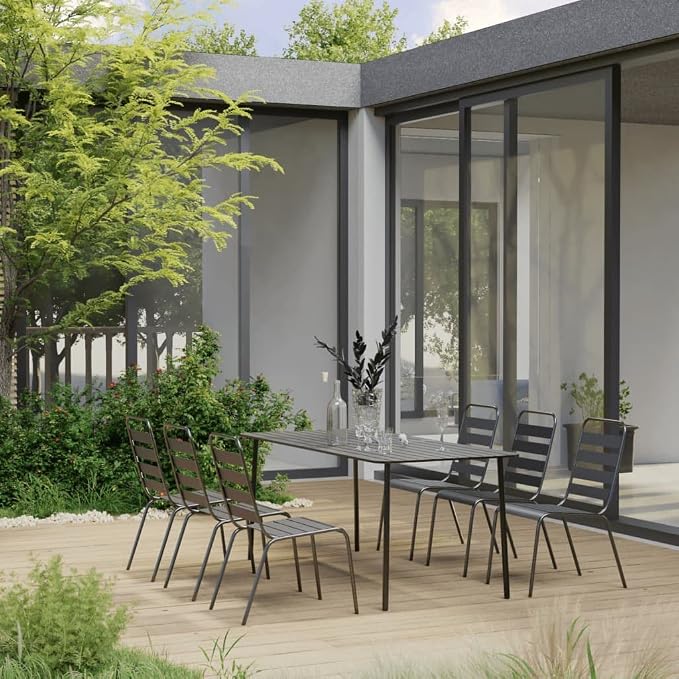 vidaXL Patio Dining Set 7 Piece, Outdoor Dining Set for Garden, Table and Chair for Balcony Dinner, Dining Table, Industrial Style, Steel Dark Gray
