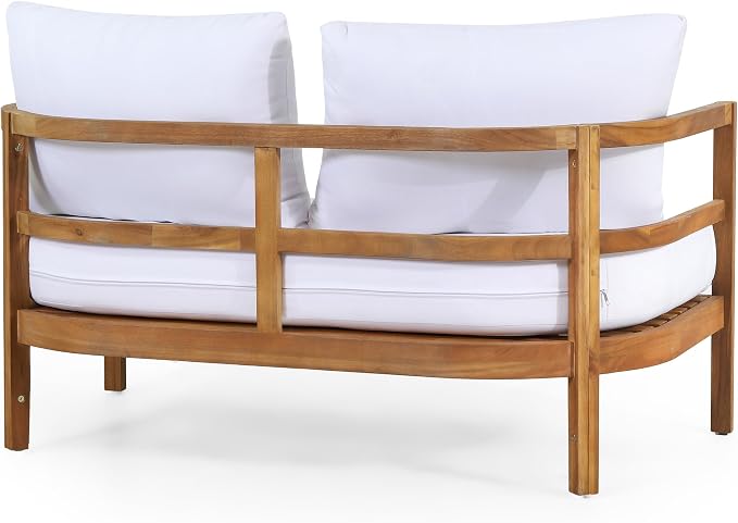 Christopher Knight Home Molly 5-Piece Patio Furniture Set, Solid Wood Outdoor Conversation Set with Coffee Table, Outdoor Sofa Set with Loveseat, Club Chairs And 3-Seater Sofa for Backyard, Teak+White