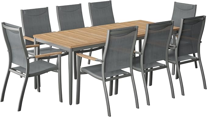 Urban Elements Solar 9-Piece Rectangular Patio Dining Set for 8 | Certified Teak & Aluminum | Ideal for Outdoors