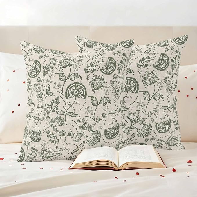 Outdoor Pillow Covers 20x20 Set of 2, Retro Spring Floral Waterproof Patio Throw Pillow Covers for Couch Sofa Chair, Summer Botanical Vintage Farmhouse Decorative Pillowcases for Throw Pillows