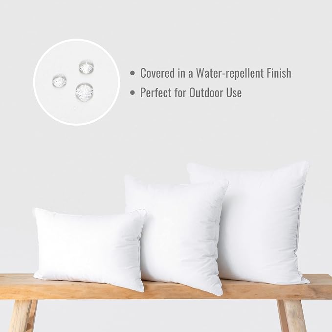 Hofdeco Premium Throw Pillow Inserts Set of 2, 20"x20" (for Cover Size 18"x18") Water Resistant Synthetic Down Alternative Sham Stuffer for Patio, Bench, Garden, White