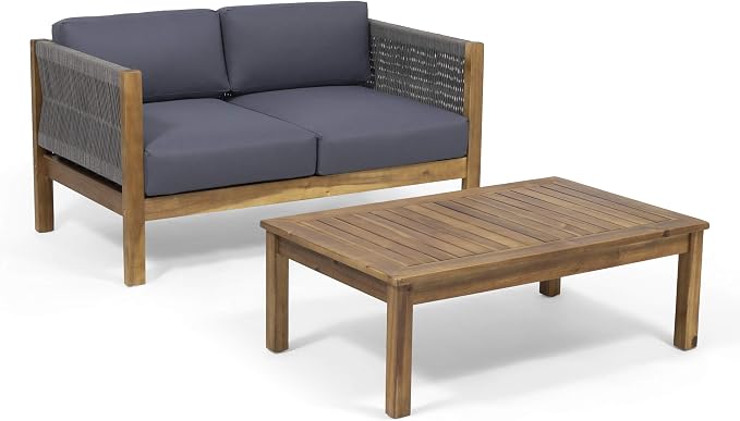 Christopher Knight Home Laurel Modern Outdoor Loveseat Set, Teak and Gray