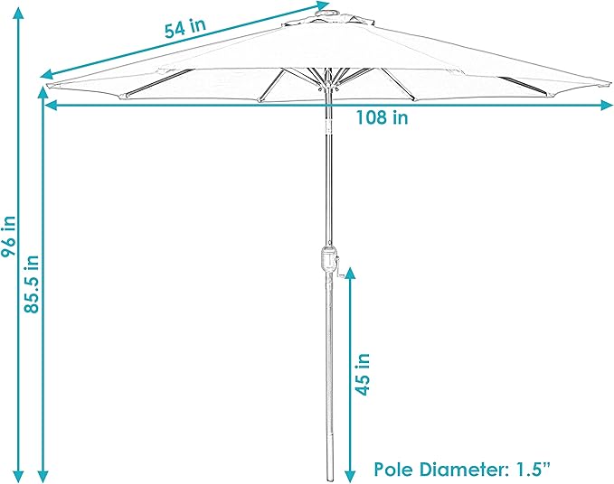 Sunnydaze 9 ft Outdoor Patio Umbrella with Solar Lights - Polyester LED Table Market Umbrella with Push-Button Tilt and Crank - Beige