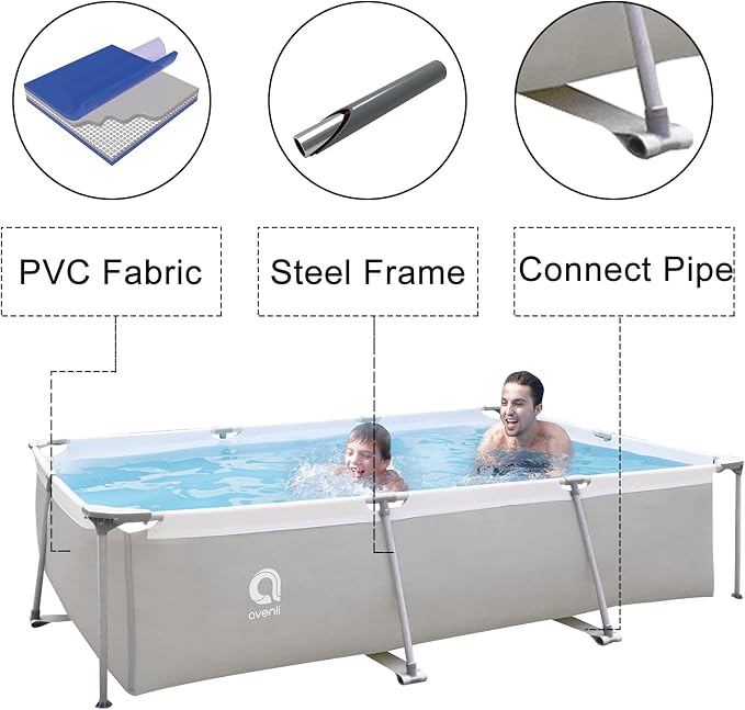 Rectangular Above Ground Swimming Pool, Steel Frame, Durable and Fast Setup, for Backyard and Courtyard, Gray, 10ft x 6.8ft x 25.6in