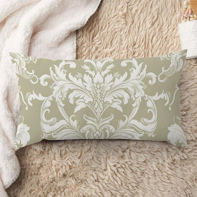 Lumbar Pillow Cases Tan White Taupe Beige Damask Pillowcase Abstract Pillow Cover Accent Outdoor Garden Decoration for for Home Decor Sofa Bedroom Car 12x24in