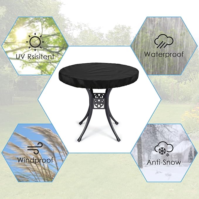 Round Outdoor Table Cover Waterproof Anti-UV Heavy Duty Round Patio Table Covers for Outdoor Furniture, Windproof Outdoor Patio Coffee & Dining Table & Table Top Cover Weatherproof Protector,52"D×4"H