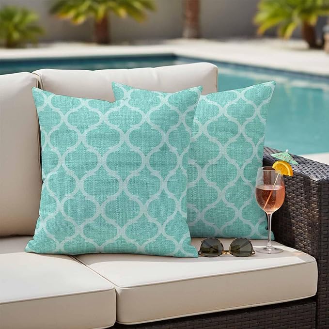 Turquoise Moroccan Outdoor Pillow Covers 20x20 Inch Throw Pillow Covers Set of 2 Waterproof Decorative Pillow Cases Morocco Boho Ethnic Abstract Geometric Cushion Covers for Patio Furniture Garden