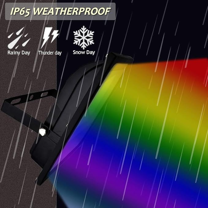 LED RGB Flood Light, 50W Outdoor Color Changing Lights with Remote Control, IP65 Waterproof Dimmable Wall Washer Light, Flood Lamp 16 Colors 4 Modes with US 3-Plug(2 Pack)
