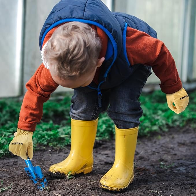 Kids Leather Gardening Gloves, Toddler Work Gloves, Perfect for Children Gardening for Kids Age 2-7 | Flexible, Lightweight, Perfect for Children Leather Work Glove for Outdoor Activities, Garden, DIY, Planting, Hiking, Cycling