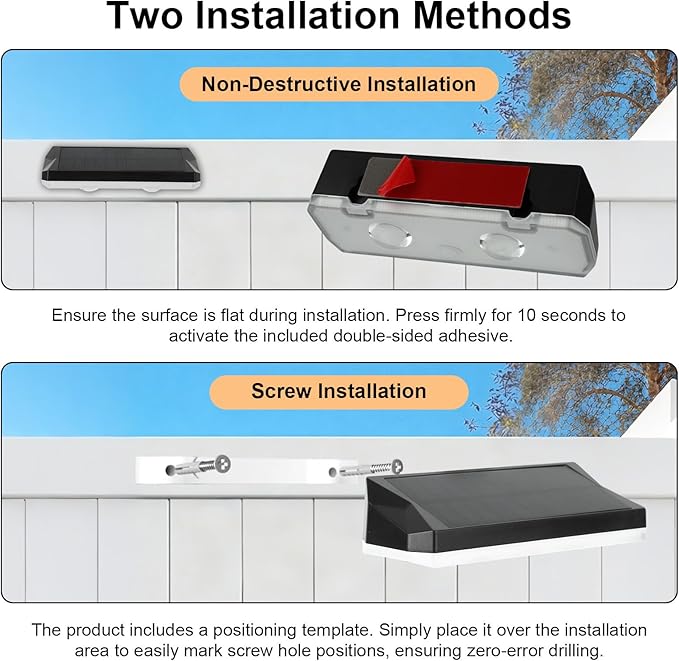 Solar Fence Lights Outdoor Waterproof LED, 13 Lighting Modes, Solar Outdoor Lights Dual Installation IP65 Energy Saving Solar Garden Lights, for Backyard Railings Steps Patio Walls (8)