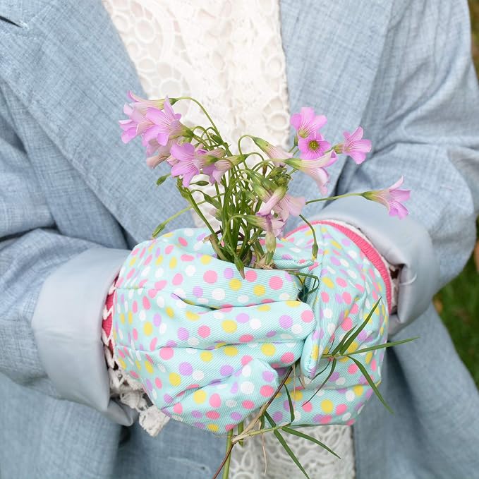 HANDLANDY 2 Pairs Kids Gardening Gloves, Cotton Kids Work Gloves, Pink, M | Girls Boys Children Garden Yard Work Play Cycling Gloves with Knit Wrist, Cute Pattern, Gift