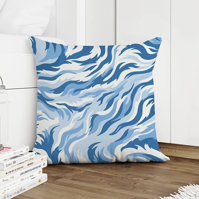 Blue Tiger Print Pillow Cover Animal Tiger Print Pillowcase 26x26 INAbstract Accent Outdoor Garden Decoration for Patio Garden Couch Tent