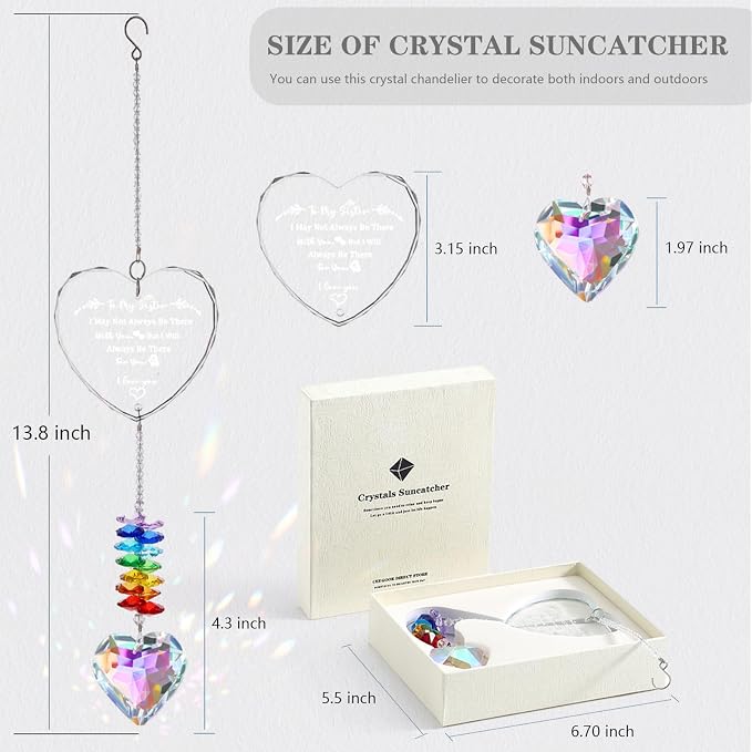 Sister Gifts, Crystal Suncatcher Gifts for Sister Birthday, Sisters Gifts from Sister, Unique Gifts for Sister, Window Hangings Home Decoration