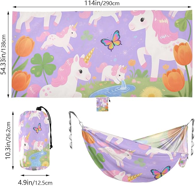 Cute Cartoon Pink Unicorns 330lb Capacity Outdoor Hammock with Hanging Rope Backyard Hammock for Indoor Outdoor Patio hamaca para acampar