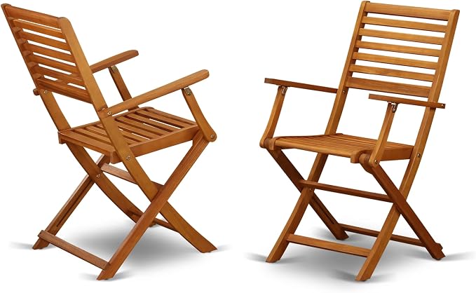 East West Furniture DEBS5CANA 5 Piece Patio Dining Set Includes a Rectangle Outdoor Acacia Wood Table and 4 Folding Arm Chairs, 40x72 Inch, Natural Oil
