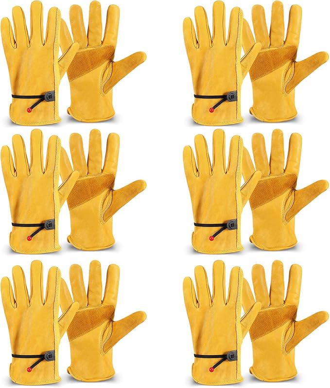Tarpop Men's Large Cowhide Leather Work Gloves, Reinforced Palm for Wood Cutting, Construction, Gardening, Driving