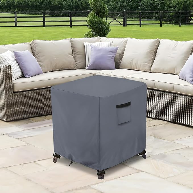 Waterproof Outdoor Ottoman Cover Square,600D Heavy Duty Patio Small Side Table Cover,Patio Furniture Covers for End Table 32" W x 32" D x 18" H,Grey