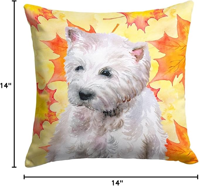 Caroline's Treasures BB9962PW1414 Westie Fall Fabric Decorative Pillow, Yellow Machine Washable, Indoor Outdoor Decorative Pillow for Couch, Bed or Patio, 14Hx14W