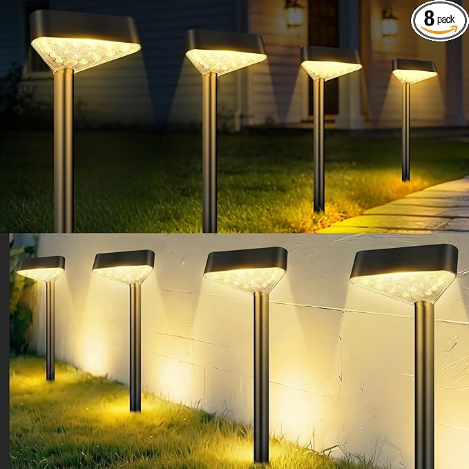 8 Pack Solar Pathway Lights Outdoor, Bright LED Solar Landscape Lights, Waterproof Solar Garden Lights for Yard, Patio, Walkway, Lawn, Driveway(Warm White, 8 Pack)
