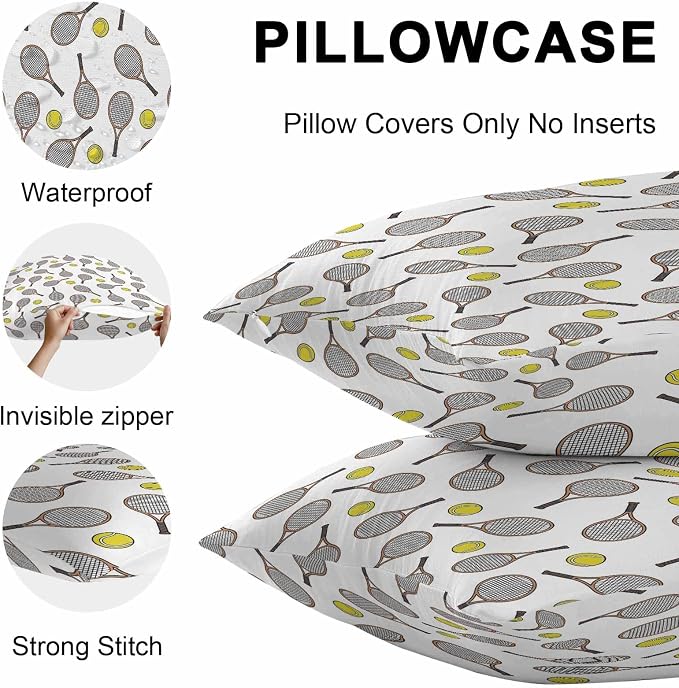 Tennis Sport Outdoor Pillow Covers 18x18 Inch Throw Pillow Covers Set of 2 Waterproof Decorative Pillow Cases Cartoon Classic Tennis Pattern Cushion Covers for Patio Furniture Garden Couch Sofa