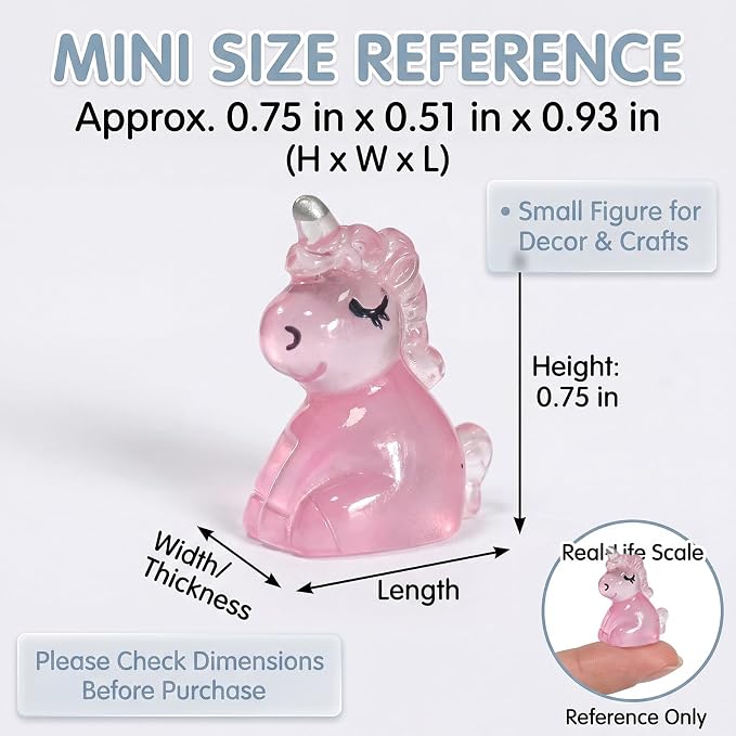 Mini Resin Unicorn Figures to Hide, 72 PCS Tiny Plastic Unicorns Small Little Resin Animal Figurines Miniature Festival Rave Trinkets Bulk Glow in the Dark for Micro Fairy Garden Aquarium Decor