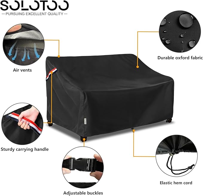 Outdoor Couch Cover Waterproof Heavy Duty Patio Furniture Covers, 85W x 38D x 35H Inches 3 Seater Outdoor Sofa Cover (Black)