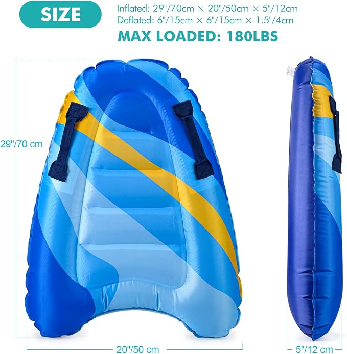 Inflatable Boogy Boards for Beach Travel Toys, 30” Cavas Slip Slide Water Park Body Surfing Board with Handles, Summer Fun Water Pool Game Toys for Kids 4,8,12 Ages