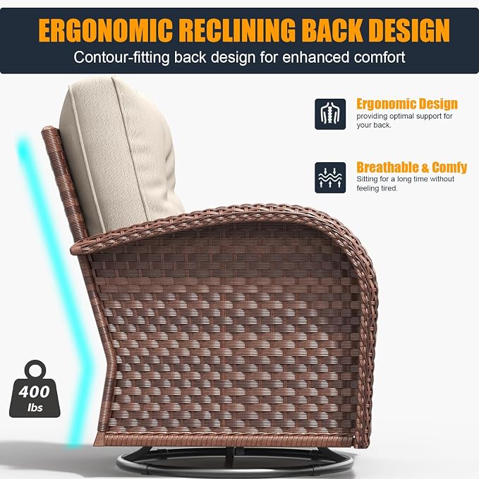 6 Pieces Outdoor Wicker Patio Swivel Rocking Chairs, All Weather Wicker Conversation Set with Side Table