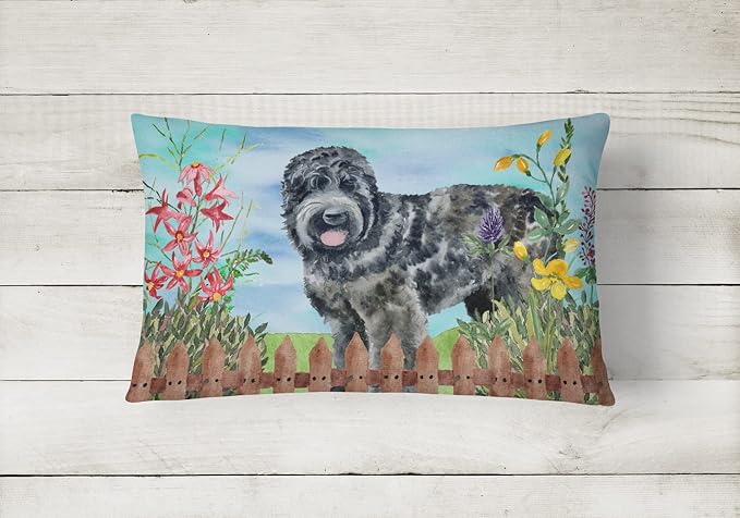 Caroline's Treasures CK1239PW1216 Black Russian Terrier Spring Canvas Fabric Decorative Pillow Machine Washable, Indoor Outdoor Decorative Pillow for Couch, Bed or Patio, 12HX16W