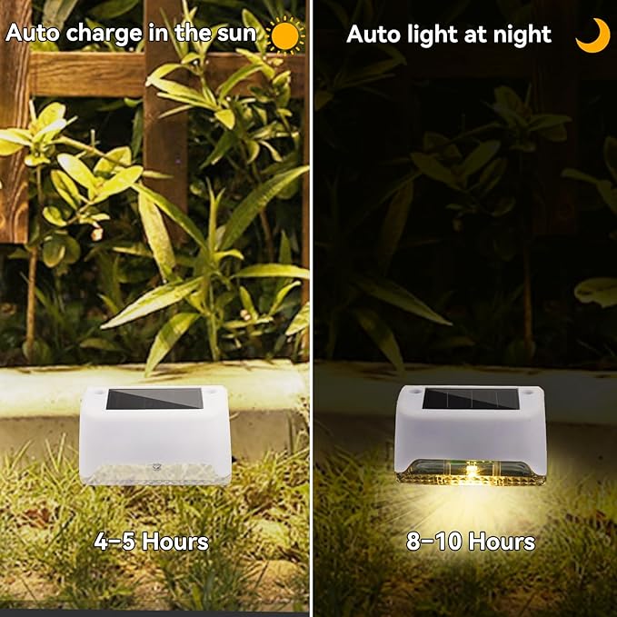 4 Pack Solar Deck Lights Outdoor Small Waterproof LED Step Lamp Outside Decoration Lighting for Stairs, Railing, Fence, Patio, Pool, Balcony, Retaining Wall, Patio, No Drill Instal(White Shell)