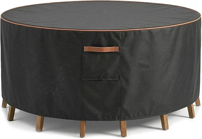Round Outdoor Patio Furniture Cover, Heavy Duty 600D Waterproof Cover for Table & Chair Set or Sofa Set Covers, Windproof,UV Resistant, All-Season for Backyard,Deck,Garden,110"L x 110"W x 28"H,Black