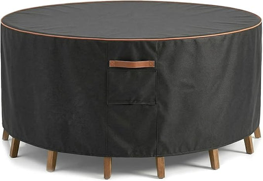 Round Outdoor Patio Furniture Cover, Heavy Duty 600D Waterproof Cover for Table & Chair Set or Sofa Set Covers, Windproof,UV Resistant, All-Season for Backyard,Deck,Garden,96" L x 96" W x 28" H,Black