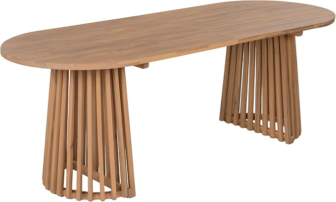 Christopher Knight Home Evana Acacia Wood Dining Table Set for 6, Solid Wood Outdoor Dining Set for 6, Modern Oval Patio Dining Table and Chair Set with Cushions, Brown + Light Teak + Beige