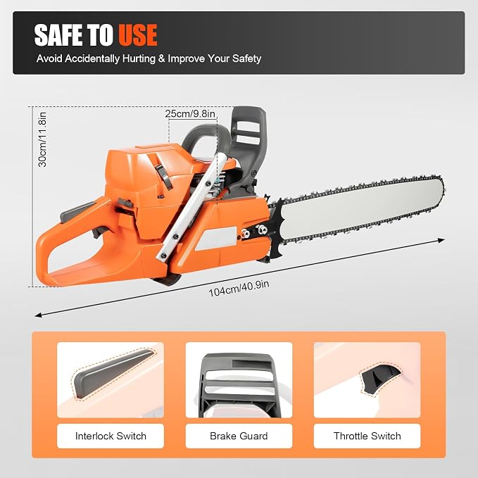 2-Stroke 72CC Gas Chainsaw with 24 inch Guide Bar, 3900W 2700RPM Gasoline Power Chain Saws, 2-Cycle Air-Cooled Single Cylinder 24 Inch Chainsaw with 26OZ Tank Capacity Hand Pull Start