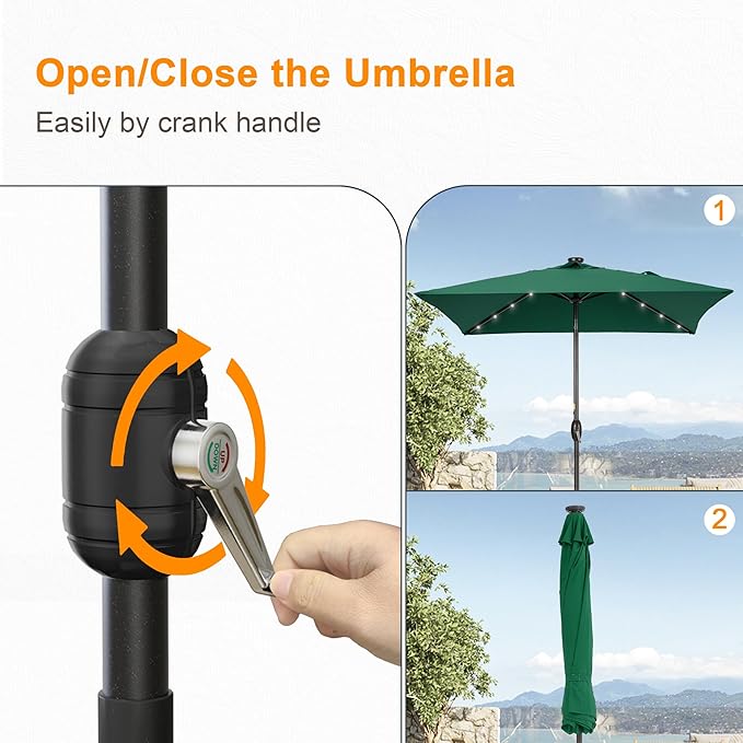 Square Patio Umbrella With Solar Lights, 6.5x6.5ft Square Umbrella Outdoor Patio with Tilt and Crank for Pool, Deck, Garden,Backyard