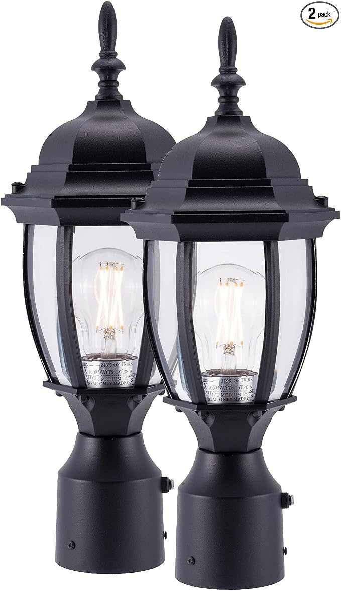 Outdoor Post Light Dusk to Dawn, Rustproof Aluminum, Black | Exterior Lamp Post Light Fixture for Garden, Yard, Pathway, Waterproof, Glass, E26 Base, Max 60W