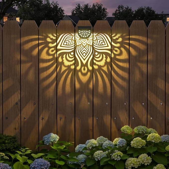 Hapjoy Solar Fence Lights Outdoor 4 Pack Solar Step Lights LED Powered Wall Lights Decorations Warm Yellow Light Waterproof Decorative Lighting for Garden, Front Door, Backyard (Black 1)