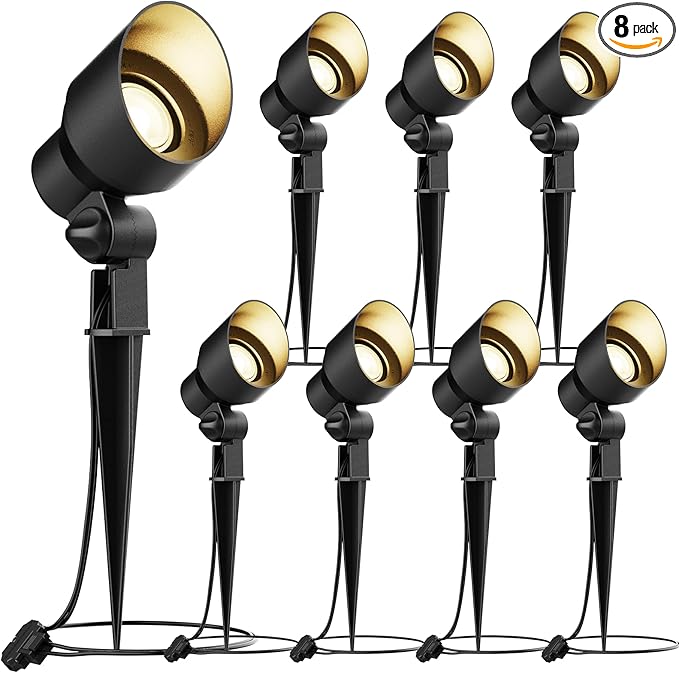 GOLDEN STAR 3W Spot Lights Outdoor LED Lighting Low Voltage Landscape Lights 200Lumen 3000K Warm White Spotlights with Metal Stake & Connector for Lawn Decorative Yard Tree Garden 8401-2604-G08
