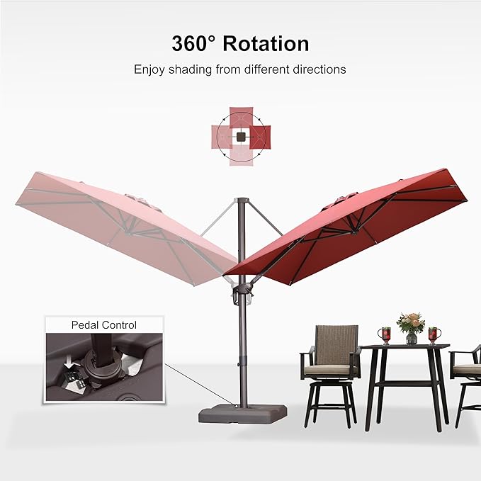 PURPLE LEAF 8' X 8' Cantilever Patio Umbrella with Base Included Antique Bronze Square Umbrella with 360° Rotation and Aluminum Offset Hanging Outdoor Umbrella for Pool Garden Backyard Deck, Brick Red