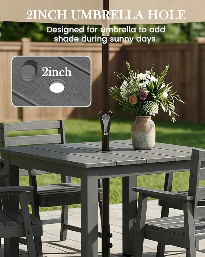 LOUNZY 5 Piece Outdoor Table and Chairs Set, HDPE Weather Resistant, Gray | 4 seat HDPE patio dining set, fade resistant and waterproof, easy clean, ideal for small outdoor spaces