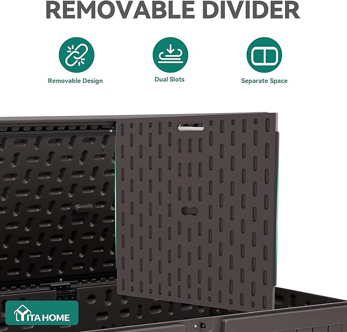 YITAHOME 220 Gallon Double-Wall Deck Box with Divider & Side Handles, Outdoor Large Storage for Patio Furniture Cushions, Garden Pool Accessories, Water Resistant & Lockable