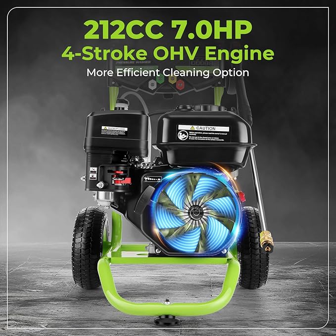 4200 PSI Gas Pressure Washer, 4.0 Max GPM 212CC 7HP Commercial Gas Power Washer, Spray Gun and Wand, 5 Nozzle Set, for Cars/Fences/Driveways/Homes/Patios/Furniture