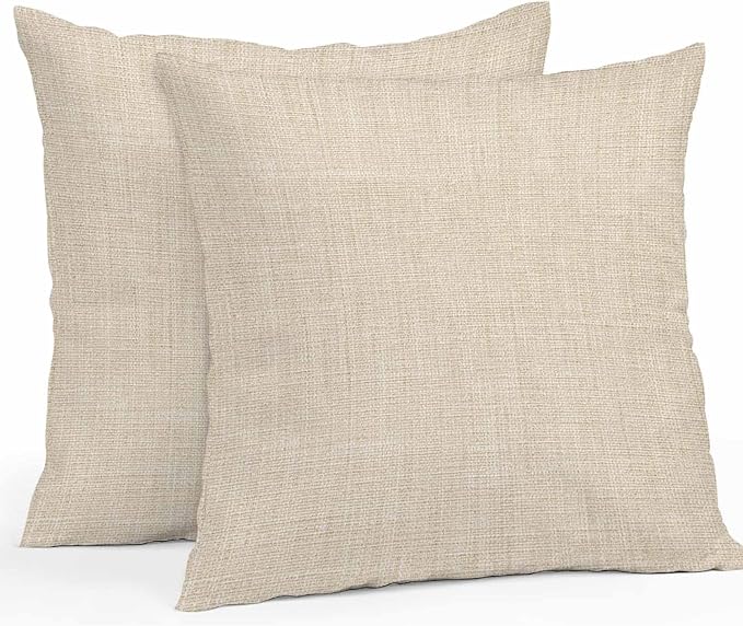 Pack of 2 Waterproof Outdoor Pillow Covers 20x20 Inch Decorative Pillow Covers Vintage Cream Throw Pillowcases Farmhouse Retro Beige Solid Color Outdoor Cushion Cover for Couch, Patio, Tent