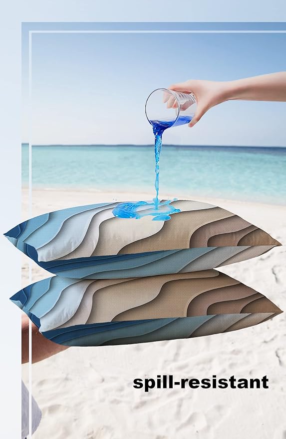 Funy Decor Outdoor Pillow Cover Geometric Blue Modern Waterproof Lumbar Throw Pillowcases Set of 2 Brown Abstract Decorative Patio Furniture Pillows for Couch Garden 20 x 12 Inches