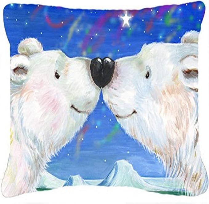 Caroline's Treasures CDCO0487PW1216 Polar Bears Polar Kiss by Debbie Cook Canvas Fabric Decorative Pillow Machine Washable, Indoor Outdoor Decorative Pillow for Couch, Bed or Patio, 12HX16W