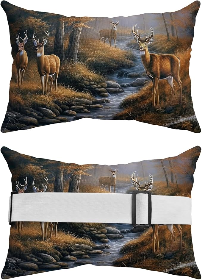 Outdoor Pillows Covers with Inserts Deers Stream Grass in Forest Pattern Waterproof Recliner Pillow with Adjustable Strap Throw Pillows for Patio Furniture Pool Lounge Chair, 11x16 inch, 1PCS