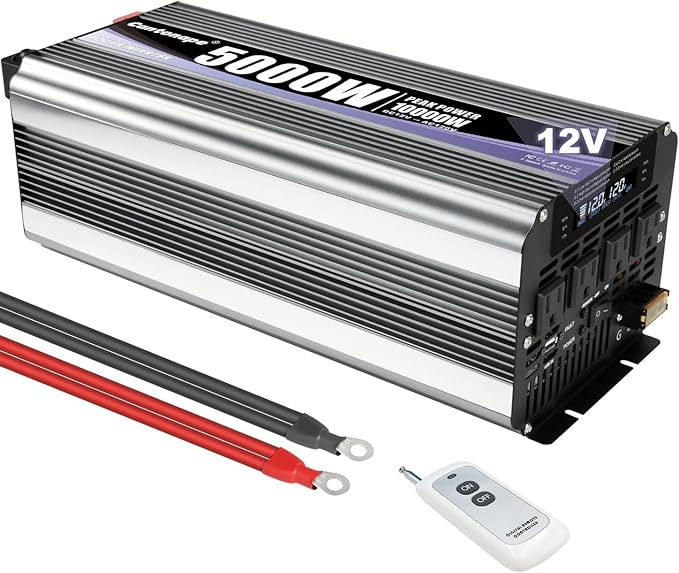 Cantonape 5000W Power Inverter 12V to 110V/120V DC to AC with LCD Display, Remote Controller and 4 x AC Outlets Car Adapter for Car Truck Boat RV Off Grid Solar System