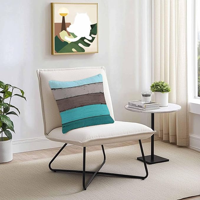Outdoor Throw Pillow Covers 20X20 Set of 2 Waterproof Ombre Peacock Blue Gray Decorative Zippered Cushion Covers for Patio Furniture, Farmhouse Retro Rustic Barn Wood Texture Lumbar Pillowcases