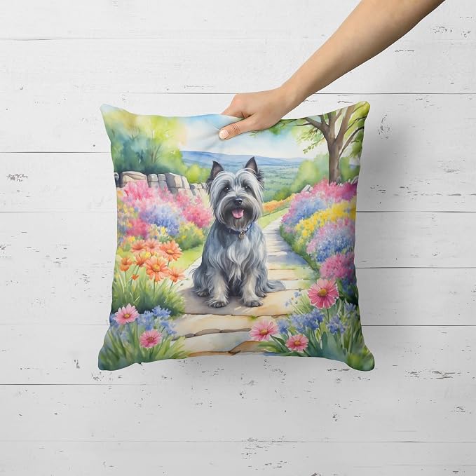 Caroline's Treasures Skye Terrier Spring Path Throw Pillow Machine Washable, Indoor Outdoor Decorative Pillow for Couch, Bed or Patio, 18Hx18W